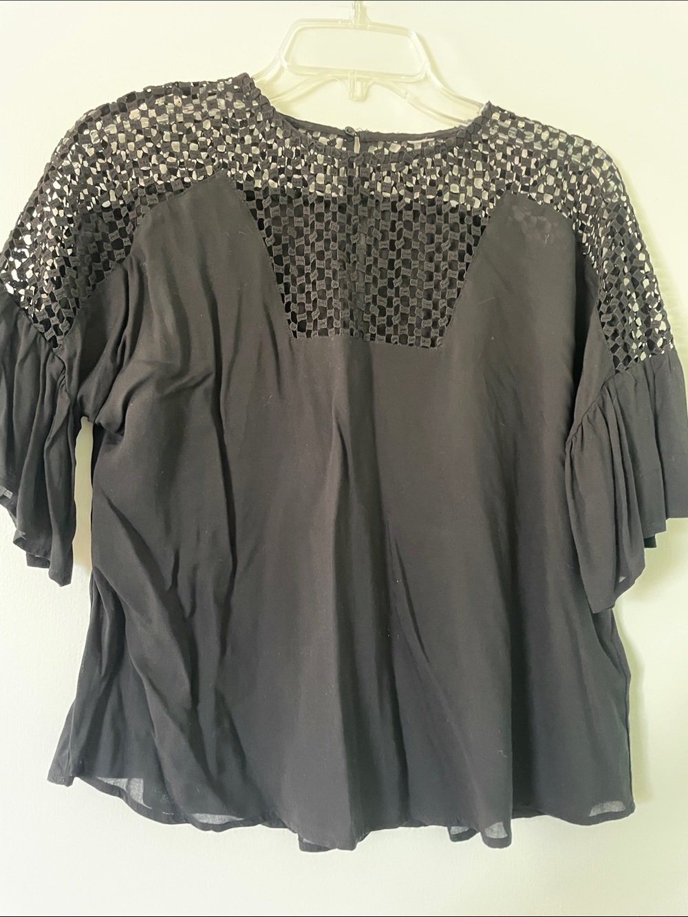 H&M Black Short Sleeve Top with Sequin Yoke